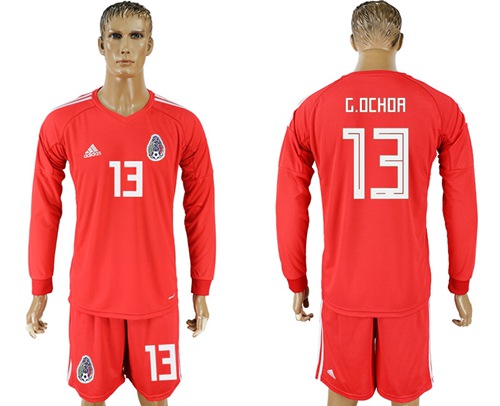 Mexico #13 G.Ochoa Red Long Sleeves Goalkeeper Soccer Country Jersey - Click Image to Close
